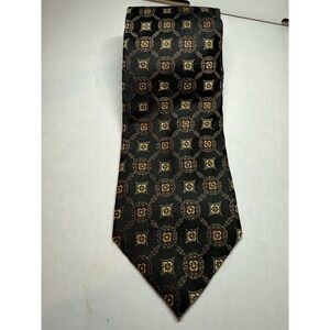 XMI Platinum Silk Tie Black Interlocking Circles‎ Handmade USA Corp-Core X-Long